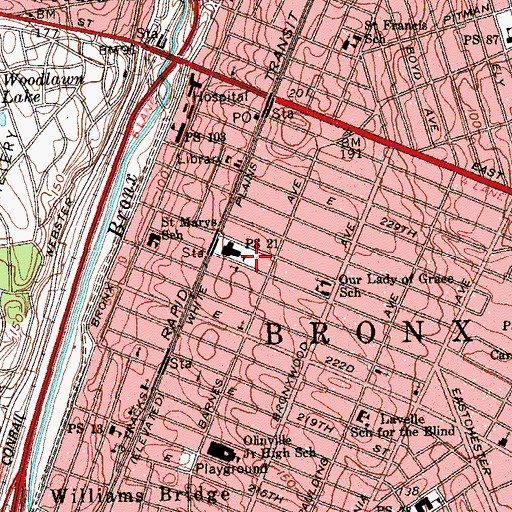 Topographic Map of Rienzi Playground, NY