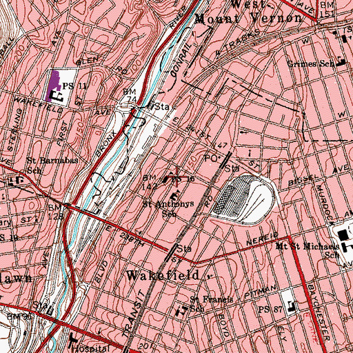 Topographic Map of Wakefield Playground, NY