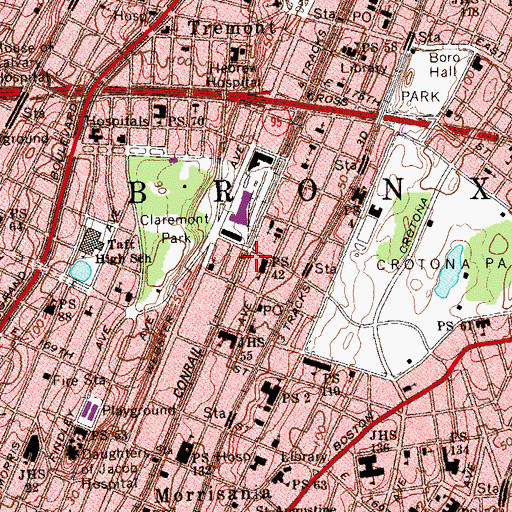 Topographic Map of Claremont Community Park, NY