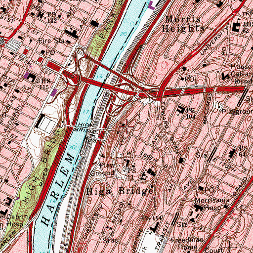 Topographic Map of High Bridge Park, NY