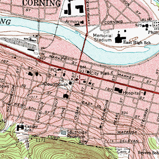 Topographic Map of First Presbyterian Church of Corning, NY
