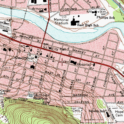 Topographic Map of Corning First Baptist Church, NY