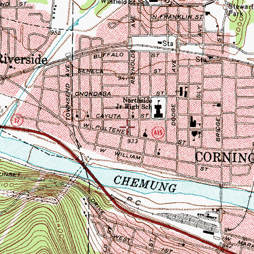 Topographic Map of Corning Shopping Center, NY