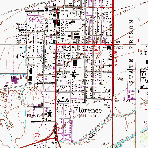 Topographic Map of Florence K - 8 School, AZ
