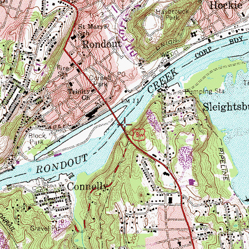 Topographic Map of Kingston-Port Ewen Suspension Bridge, NY