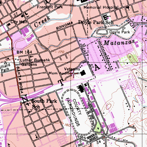 Topographic Map of Veterans Memorial Auditorium, CA