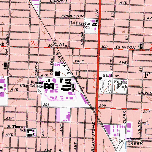 Topographic Map of State Center Community College District Office, CA