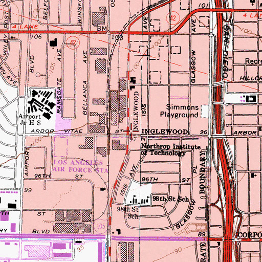 Topographic Map of The University of West Los Angeles, CA