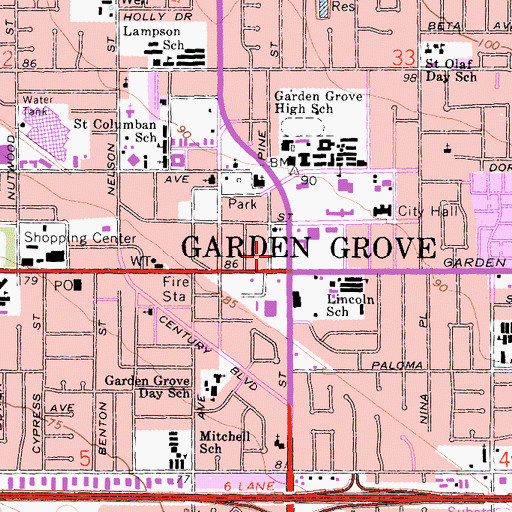 Topographic Map of Concorde Career College Garden Grove, CA