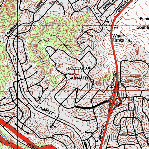 Topographic Map of College of San Mateo, CA