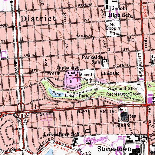 Topographic Map of Vicente Park, CA