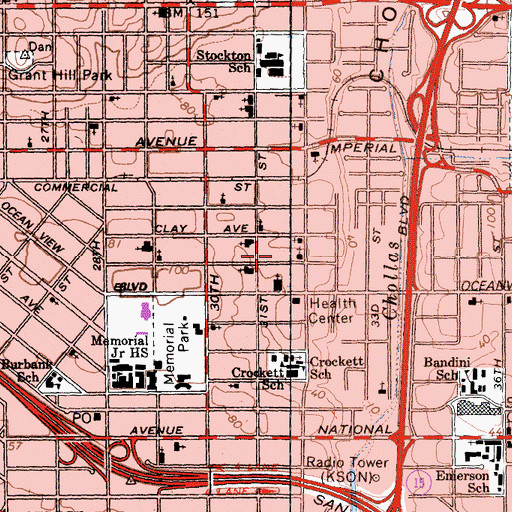 Topographic Map of Booker T Crenshaw Christian School, CA