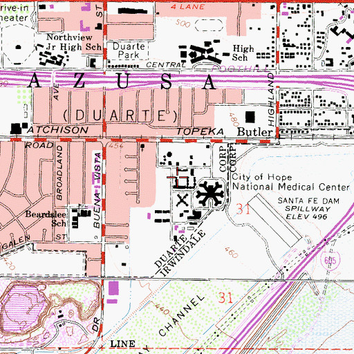 Topographic Map of City of Hope Graduate School of Biological Science, CA