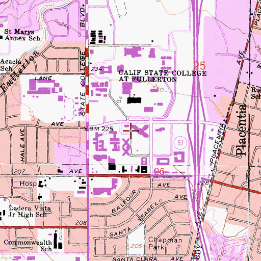Topographic Map of Hope International University, CA