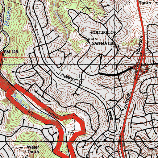 Topographic Map of San Mateo County Community College, CA