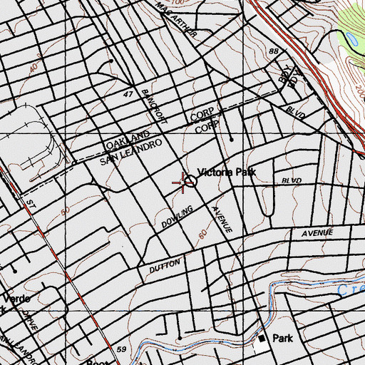Topographic Map of Victoria Park, CA