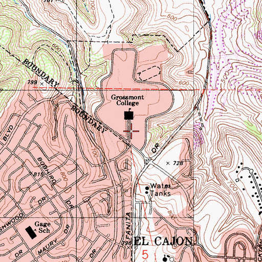 Topographic Map of Grossmont - Cuyamaca Community College District Office, CA