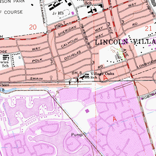 Topographic Map of Village Oaks Elementary School, CA