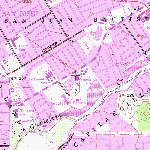 Topographic Map of Vineland School, CA
