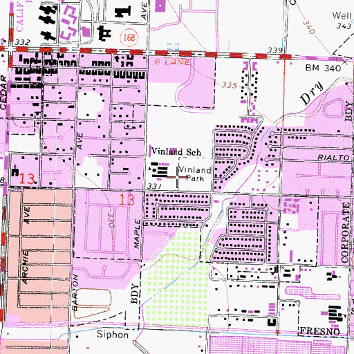Topographic Map of Vinland Park, CA