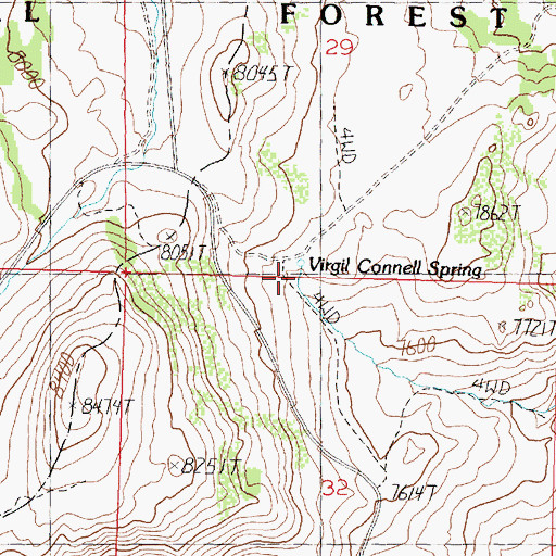 Topographic Map of Virgil Connell Spring, CA