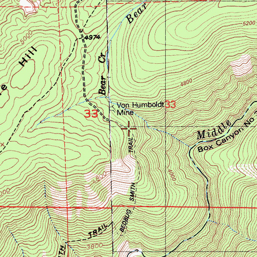 Topographic Map of Von Humboldt Mine, CA