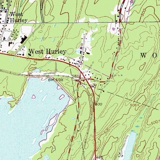 Topographic Map of West Hurley Railroad Station, NY