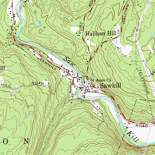 Topographic Map of Sawkill School (historical), NY