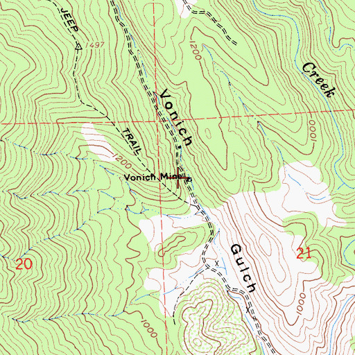 Topographic Map of Vonich Mine, CA