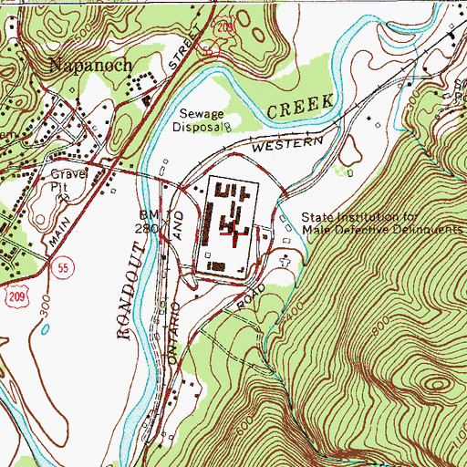 Topographic Map of State Institution for Male Defective Delinquents (historical), NY