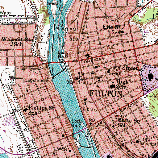 Topographic Map of Fulton City Hall, NY