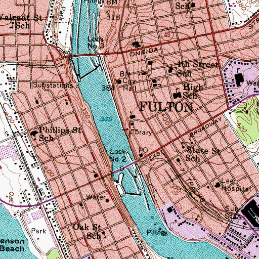 Topographic Map of Fulton Public Library, NY