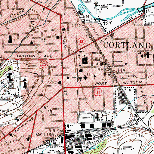 Topographic Map of Cortland Municipal Building, NY