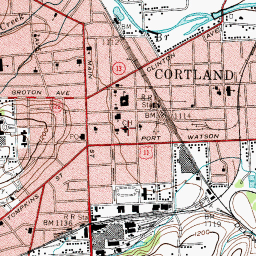 Topographic Map of Cortland County Court House, NY