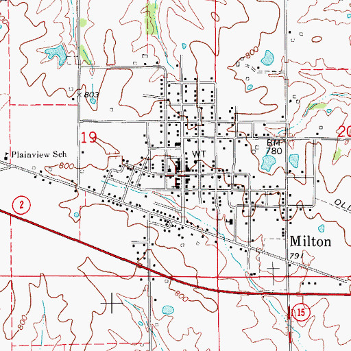 Topographic Map of Milton Community Fire Department, IA