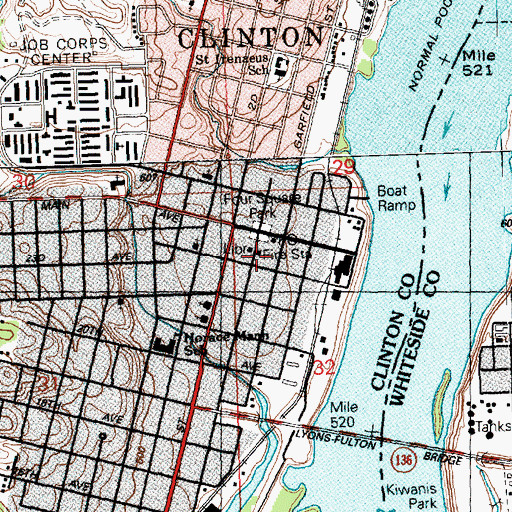 Topographic Map of Clinton Fire Department Lyons Fire Stations 3, IA