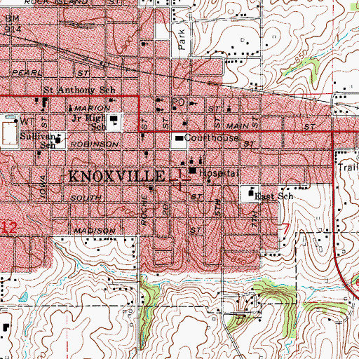 Topographic Map of Knoxville Fire and Rescue Department, IA