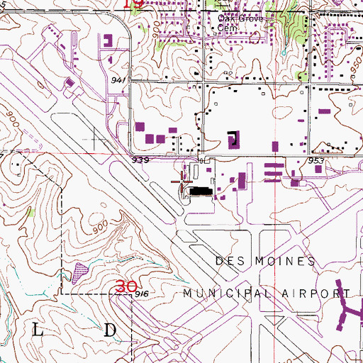 Topographic Map of Iowa Air National Guard 132nd Fighter Wing Fire Department, IA