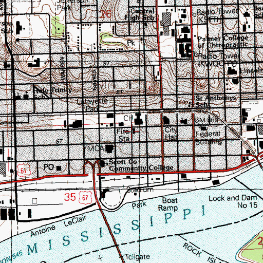 Topographic Map of Davenport Fire Department -  Central Station, IA