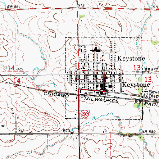 Topographic Map of Keystone Volunteer Fire Department, IA