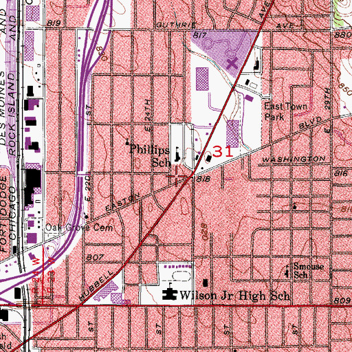 Topographic Map of Des Moines Fire and Rescue Department Station 3, IA