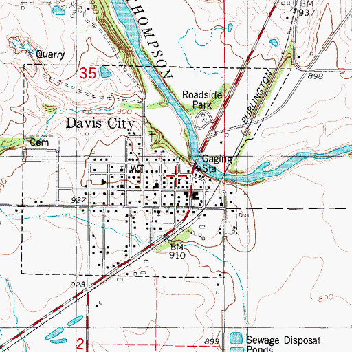 Topographic Map of Davis City Fire Department, IA