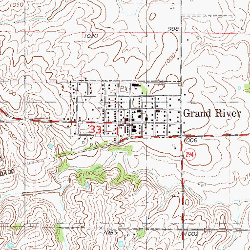 Topographic Map of Grand River Volunteer Fire Department, IA