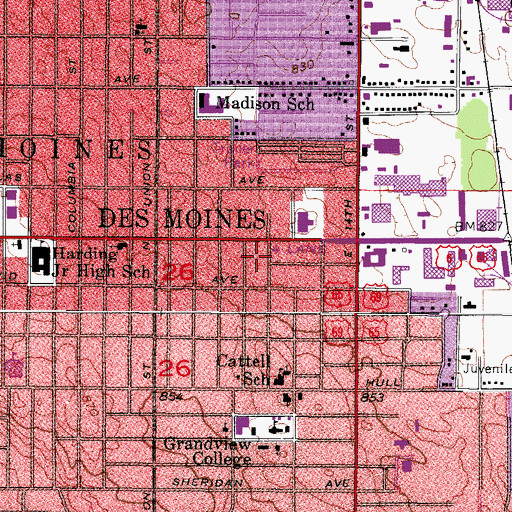 Topographic Map of Des Moines Fire and Rescue Department Station 7, IA