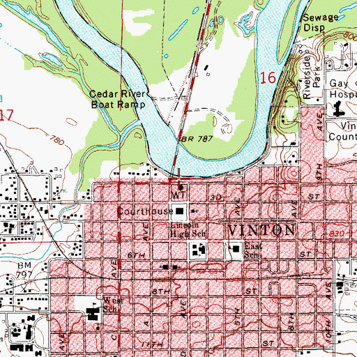 Topographic Map of Vinton Fire Department, IA