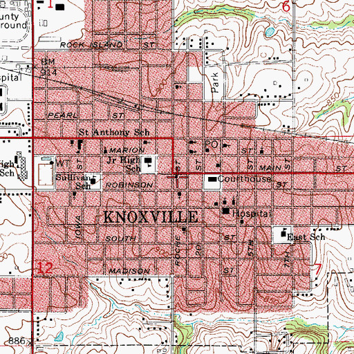 Topographic Map of Knoxville Township Rural Fire Department, IA