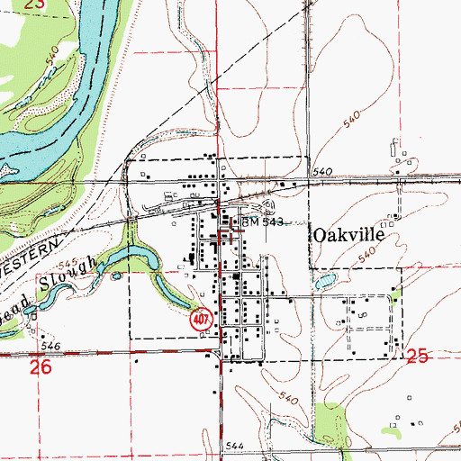 Topographic Map of Oakville Fire Department, IA