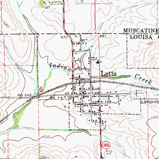 Topographic Map of Letts Community Fire Department, IA