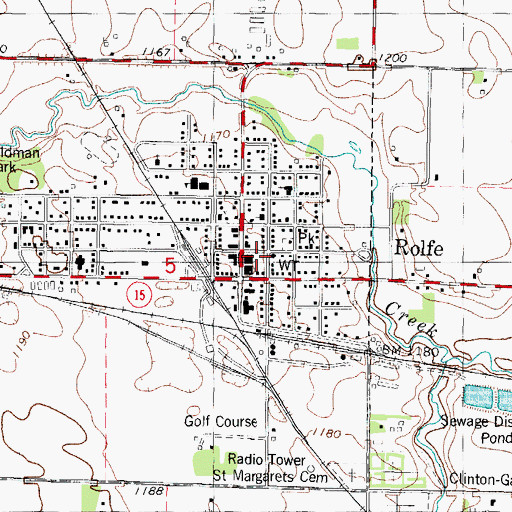 Topographic Map of Rolfe Fire Department, IA