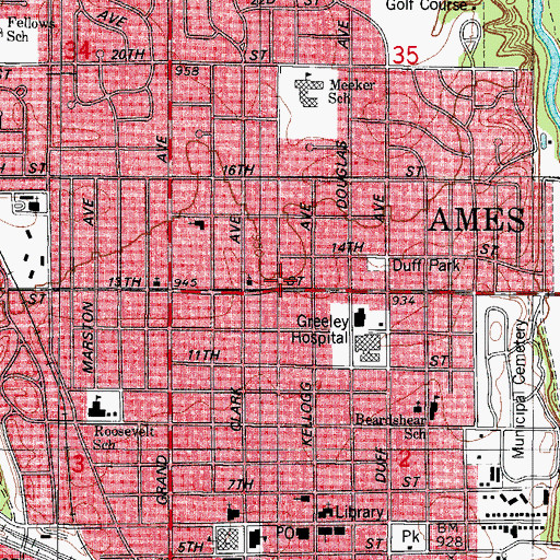 Topographic Map of Ames Fire Department Station 1, IA